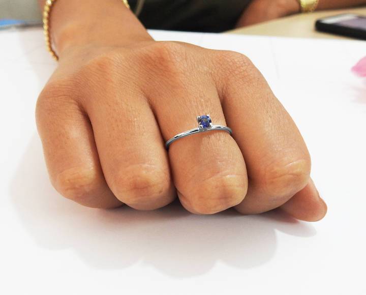Girlfriend gift Boho ring Minimalist ring Solitaire Ring Sapphire Ring Thin Ring 14K or 18K White gold  September Birthstone