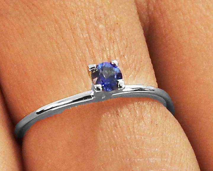Girlfriend gift Boho ring Minimalist ring Solitaire Ring Sapphire Ring Thin Ring 14K or 18K White gold  September Birthstone