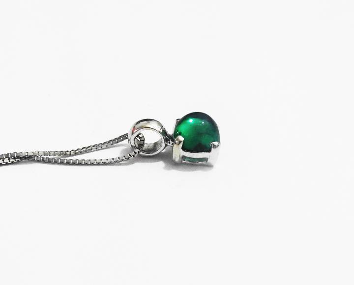 Green necklace Green pendant Agate Necklace Agate Pendant Birthday gift 5mm  Cabouchon Cabouchon necklace, 14K gold incl 16.5