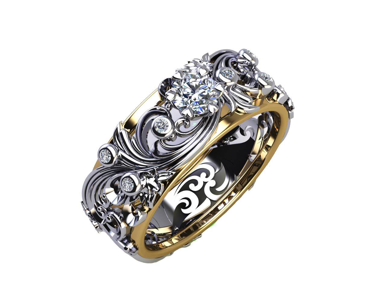 18K Engagement Leaves Wedding Band with Diamond, Gold Flower Band, Leaf Band, Twig Ring, Branch Ring, Milgrain Ring, Celtic Floral Band