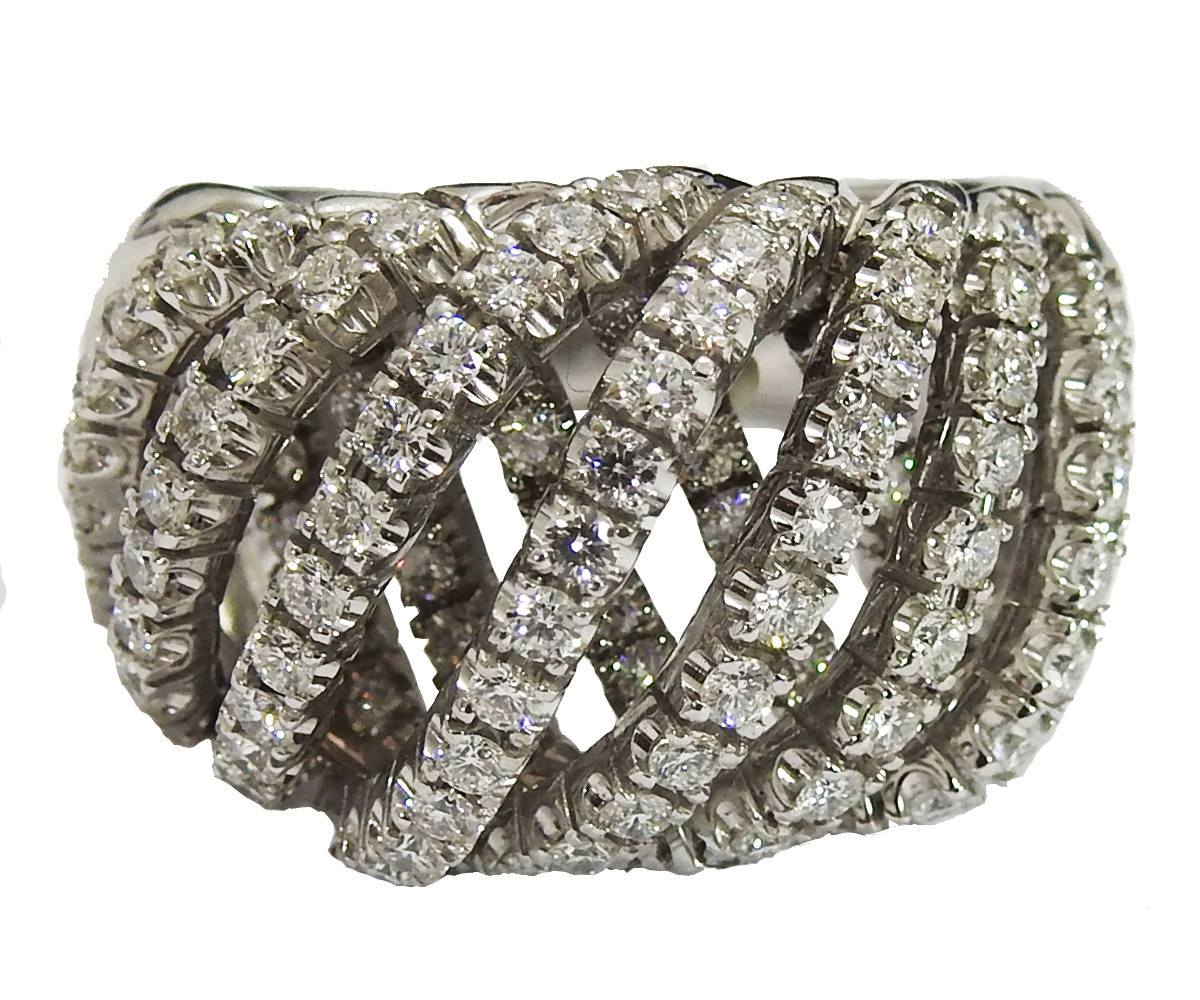 18K Unique Anniversary 7 Rows 129 Diamonds 1.61 carat Big Heavy Anniversary Ring 19.50 grams