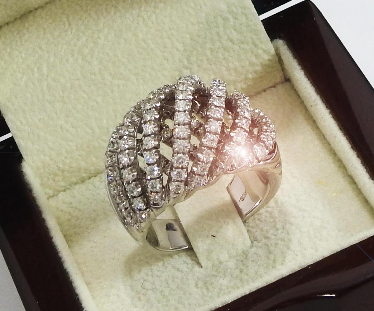 18K Unique Anniversary 7 Rows 129 Diamonds 1.61 carat Big Heavy Anniversary Ring 19.50 grams