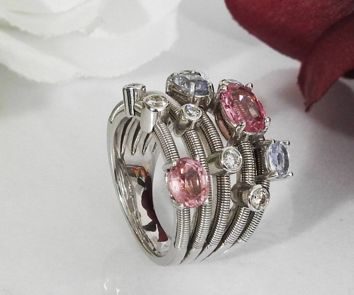 5 rows Fine Spiral Lucky Stacking Ring 18K White gold as Anniversary Gift for Your Love One