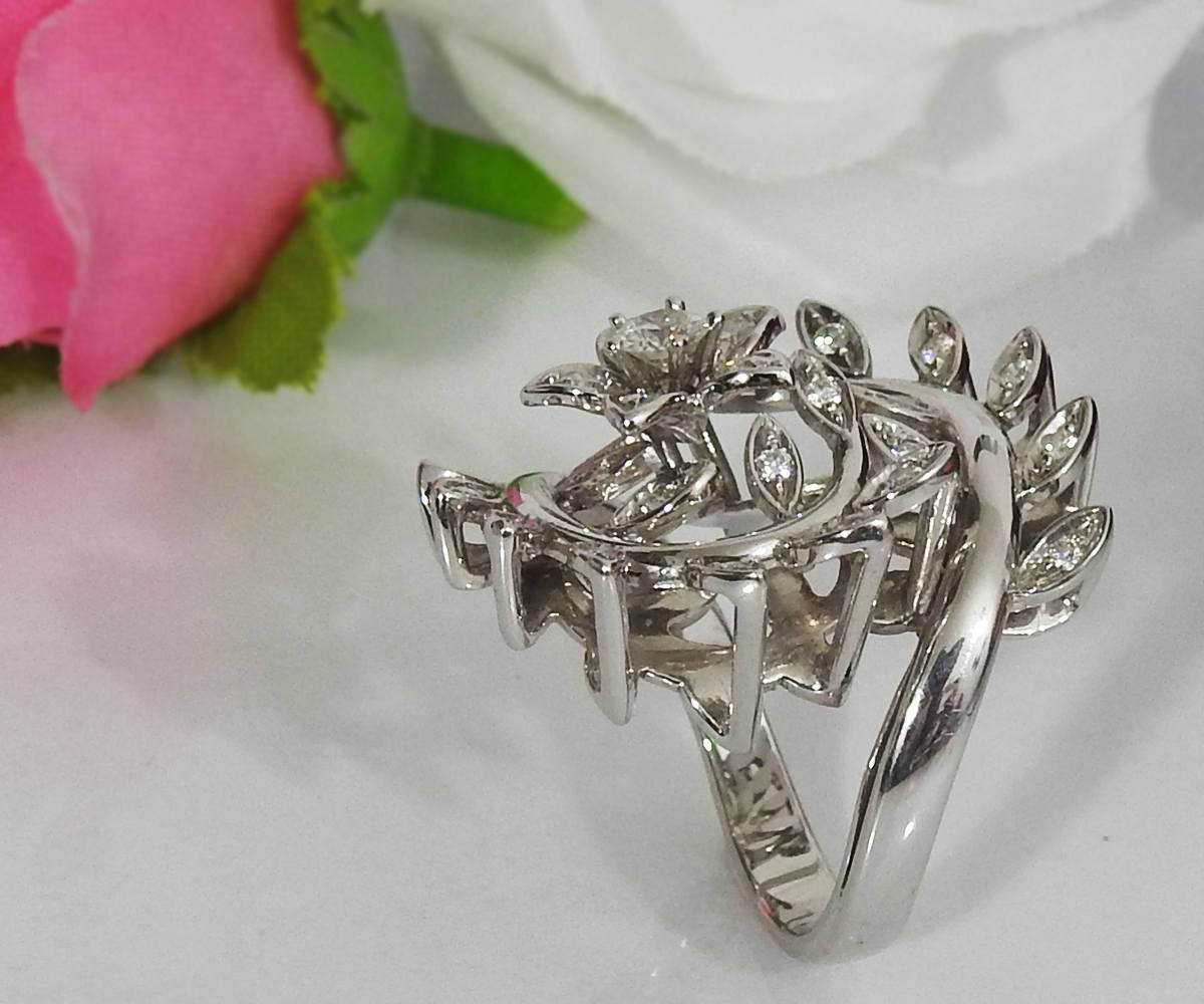 18K Leaves Diamond Ring Cluster Ring Delicate leaf wedding Bridal Promise Anniversary Gift for women - Lianne Jewelry