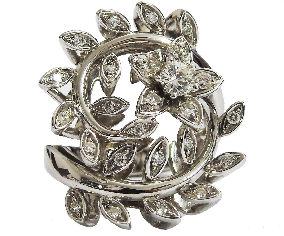 18K Leaves Diamond Ring Cluster Ring Delicate leaf wedding Bridal Promise Anniversary Gift for women - Lianne Jewelry