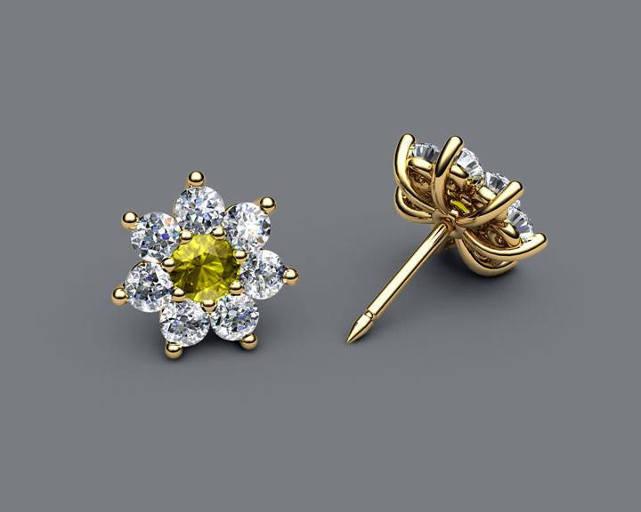Botanical Earrings Yellow Stud Earrings Earrings Yellow Sapphire studs Flower Earrings Cluster Earrings 14 or 18K Yellow Rose or White gold