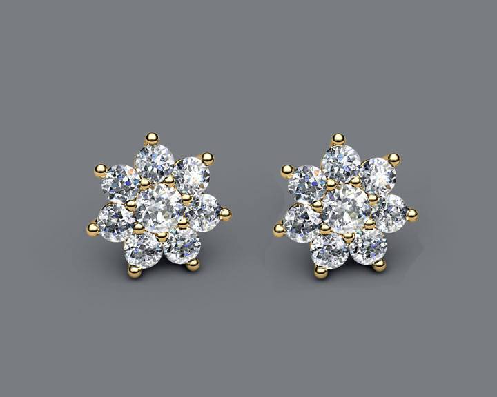 1.50 ct Studs Flower Earrings Diamond Earrings Anniversary Earrings Cluster Earrings 14 or 18K Yellow Rose or White