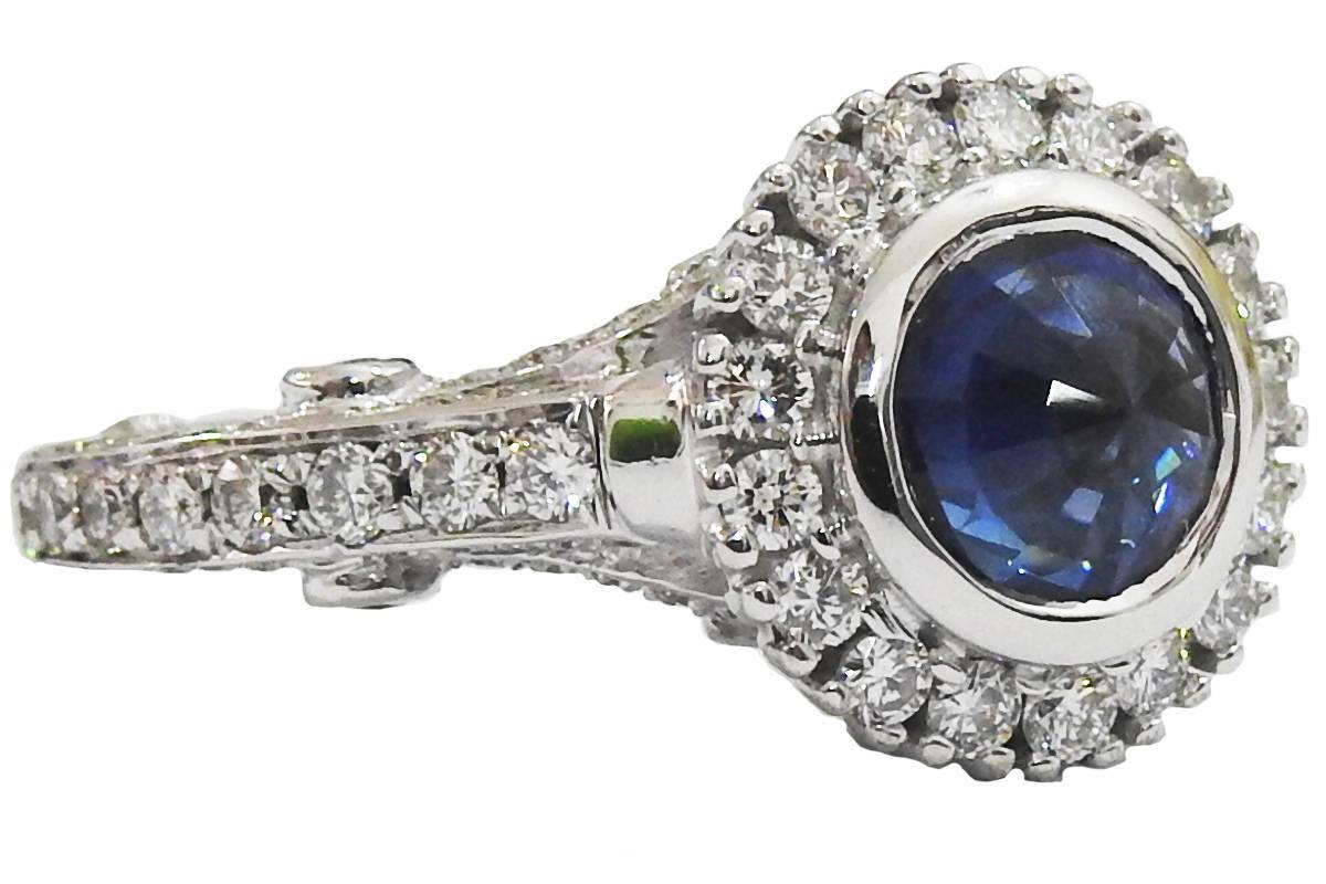 Vintage Edwardian Sapphire ring Sapphire ring Unique engagement ring Solid Gold with side stones in 14K White gold - Lianne Jewelry