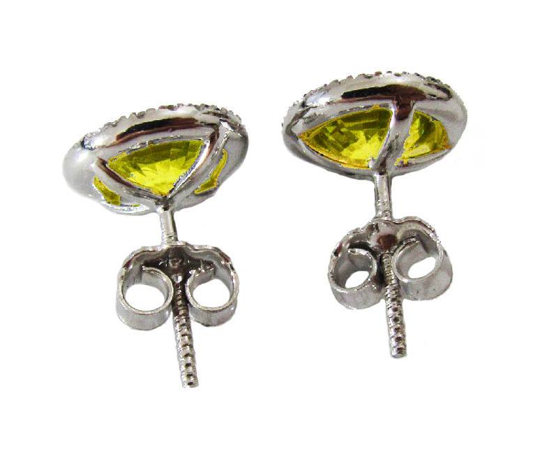 Vintage Stud Earrings Yellow Earrings Round Earrings Gift Earrings  Halo Earrings 14K white gold Vivid Yellow Sapphires Pave Diamonds