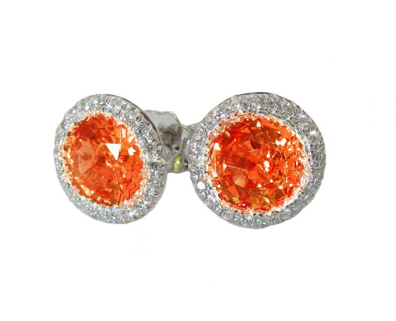 Halo ring 14K white gold Vivid Orange CZ Diamond Earrings surrounded by F VS Diamonds
