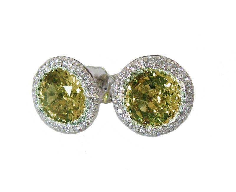 Vintage Halo Earrings 14K gold Vivid Grayish Greenish CZ Diamond Earrings surrounded Top Diamonds Love Gift Christmas Gift Anniversary Gift