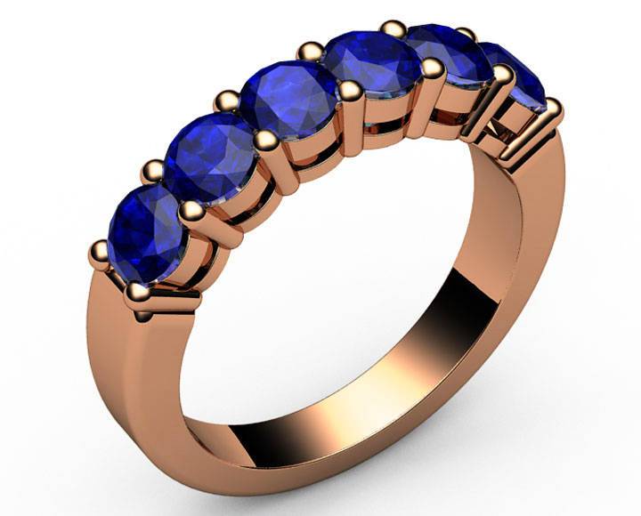 Sapphire Ring Wedding ring Half Eternity ring 6 stones 18K Yellow White or Rose gold Jewelry