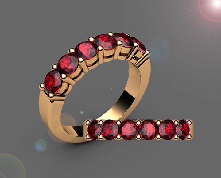 Gold ring Ruby Ring Wedding ring Half Eternity ring 6 stones 18K Yellow White or Rose gold Jewelry