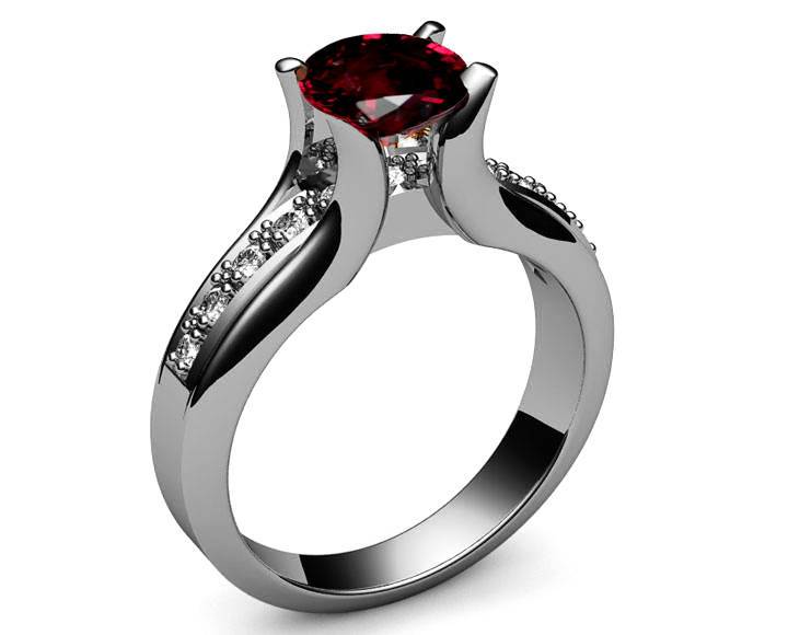 Ruby Ring,  Engagement, channel set in Silver or 14K White Gold Tension Ring - Lianne Jewelry
