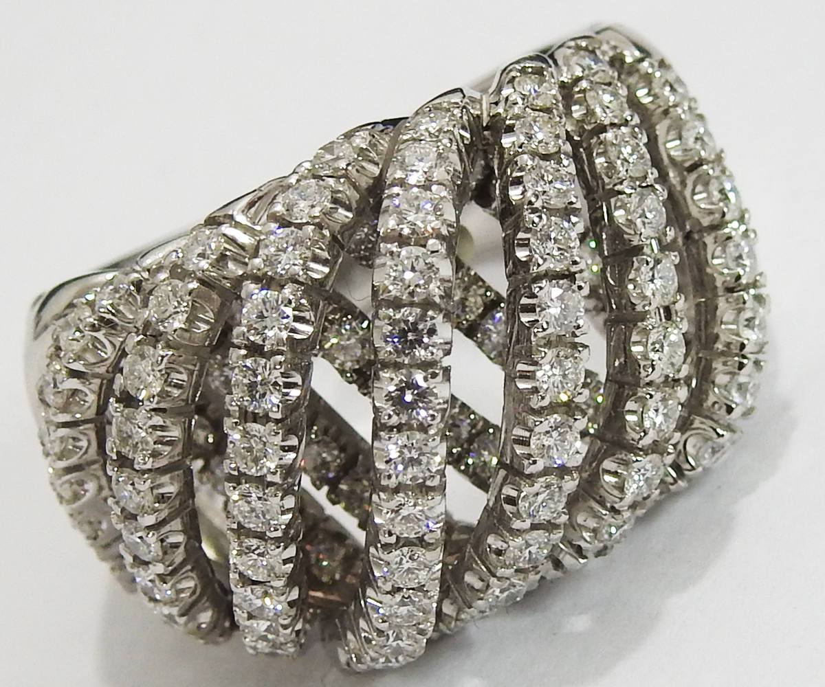 18K Unique Anniversary 7 Rows 129 Diamonds 1.61 carat Big Heavy Anniversary Ring 19.50 grams