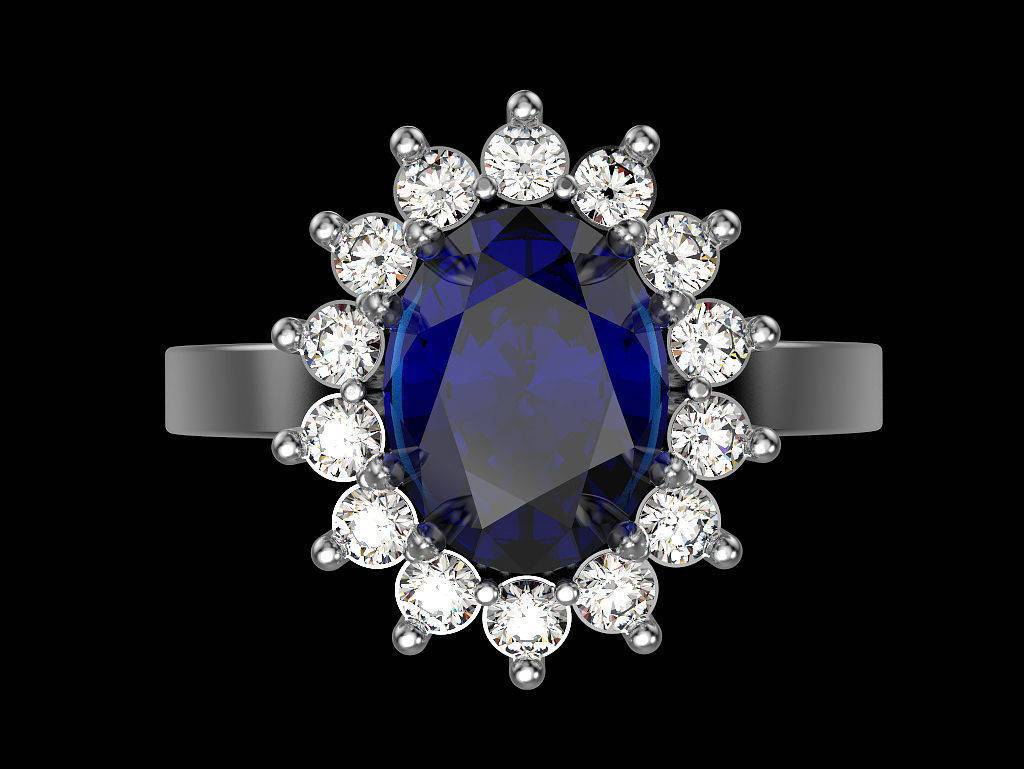 Sapphire Engagement Ring, Diana Ring, Diamonds surround Oval Blue Sapphire, Vintage style Ring