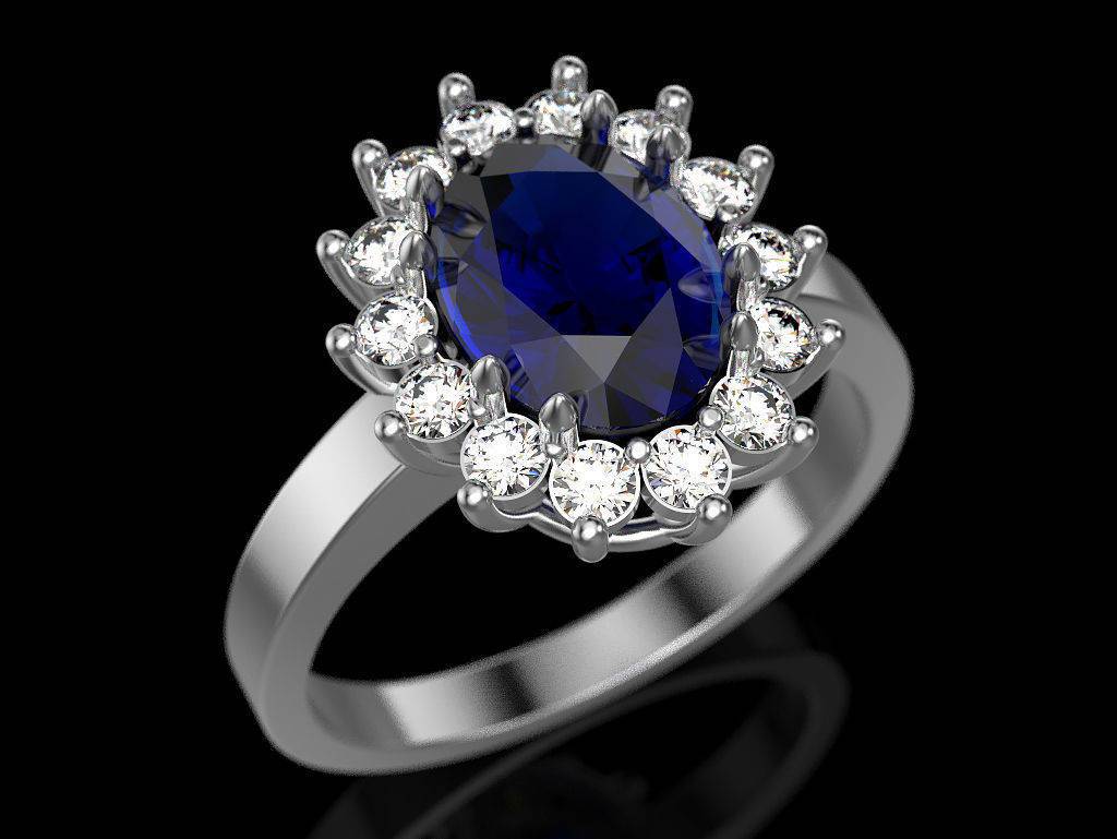 Sapphire Engagement Ring, Diana Ring, Diamonds surround Oval Blue Sapphire, Vintage style Ring