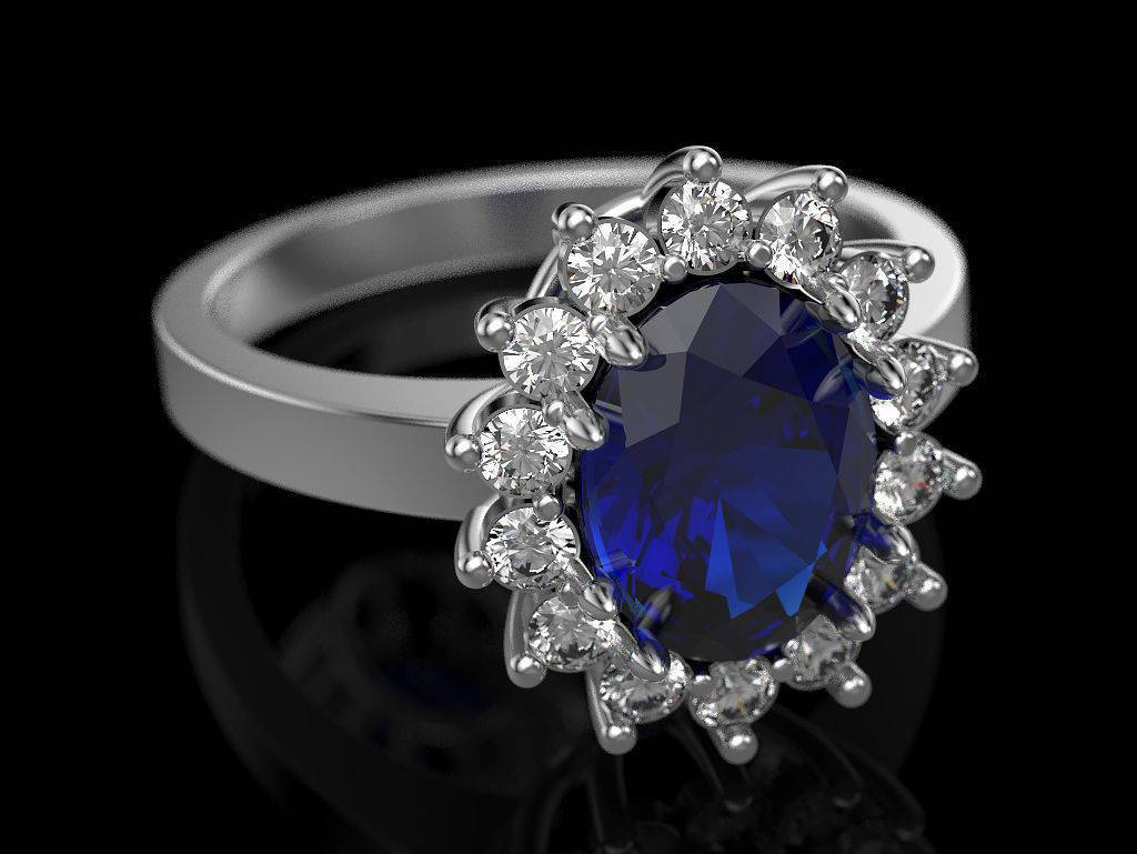 Sapphire Engagement Ring, Diana Ring, Diamonds surround Oval Blue Sapphire, Vintage style Ring