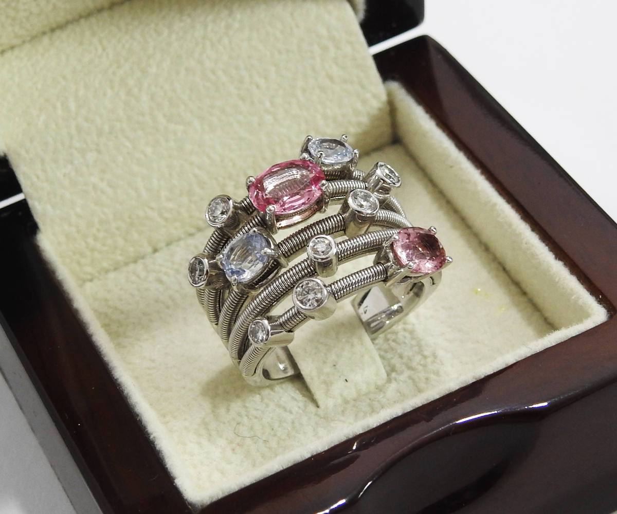 5 rows Fine Spiral Lucky Stacking Ring 18K White gold as Anniversary Gift for Your Love One
