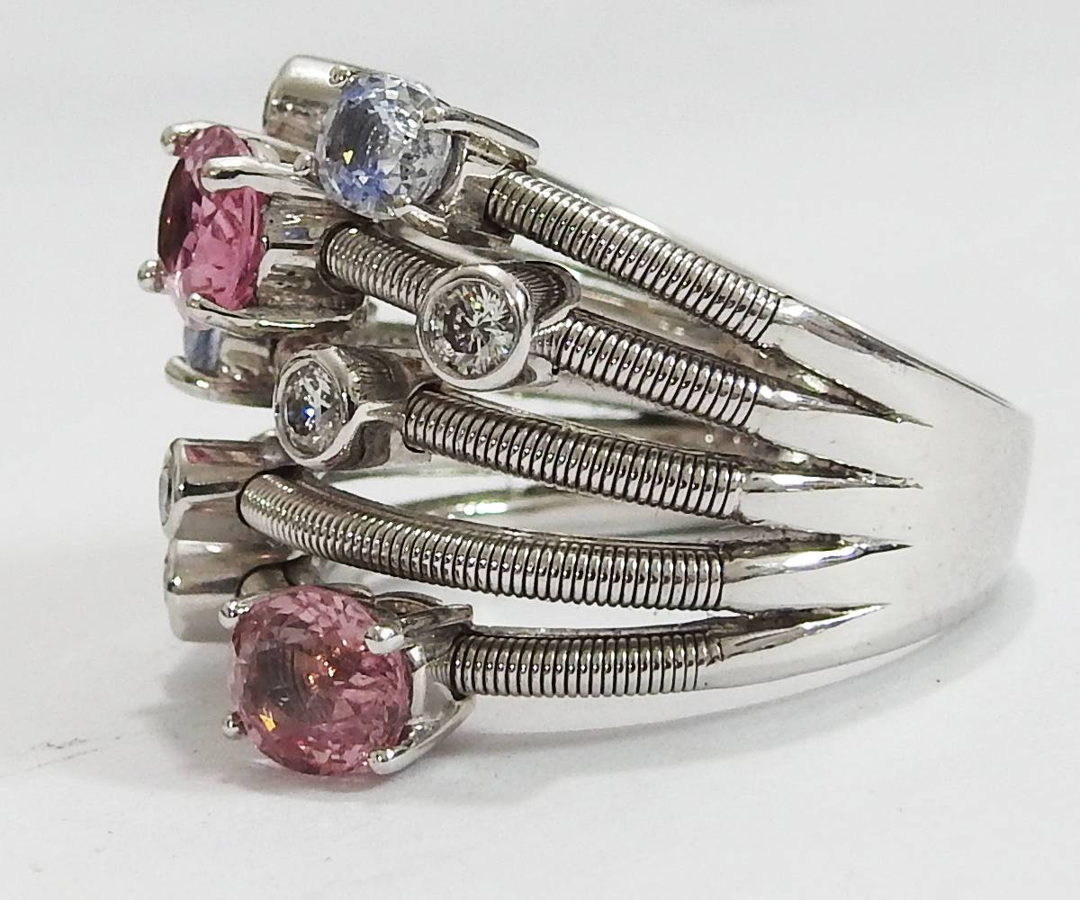 5 rows Fine Spiral Lucky Stacking Ring 18K White gold as Anniversary Gift for Your Love One