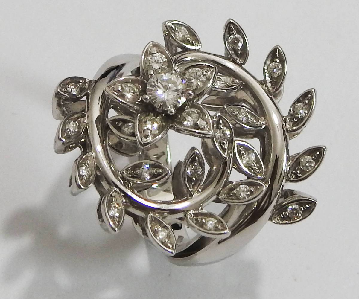 18K Leaves Diamond Ring Cluster Ring Delicate leaf wedding Bridal Promise Anniversary Gift for women