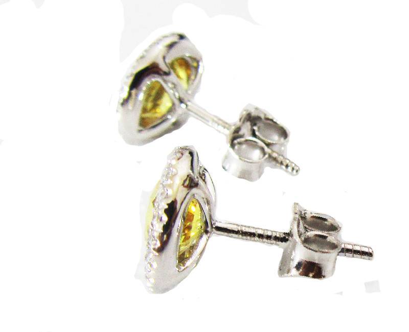 Vintage Stud Earrings Yellow Earrings Round Earrings Gift Earrings  Halo Earrings 14K white gold Vivid Yellow Sapphires Pave Diamonds