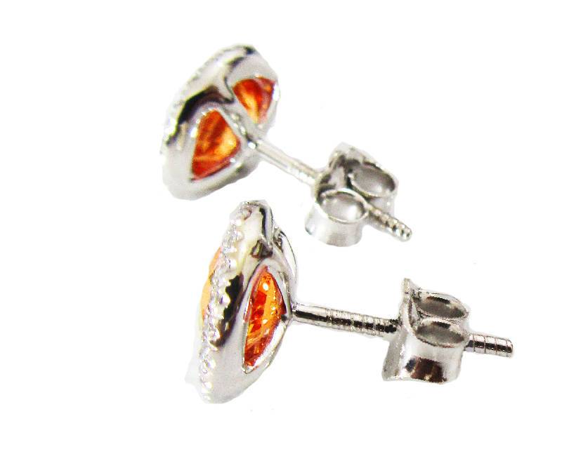 Halo ring 14K white gold Vivid Orange CZ Diamond Earrings surrounded by F VS Diamonds