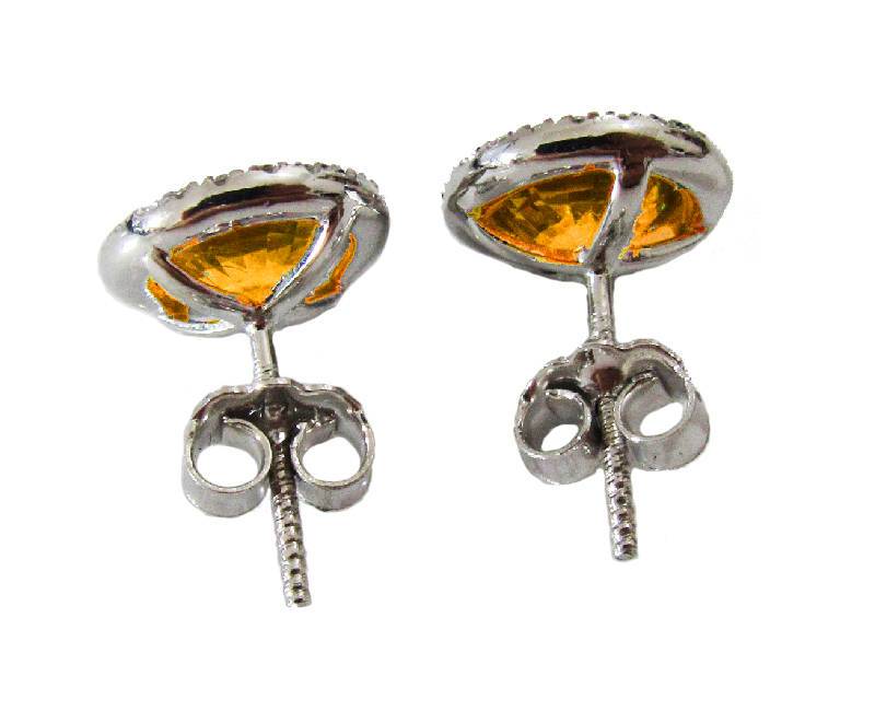 Halo ring 14K white gold Vivid Orange CZ Diamond Earrings surrounded by F VS Diamonds
