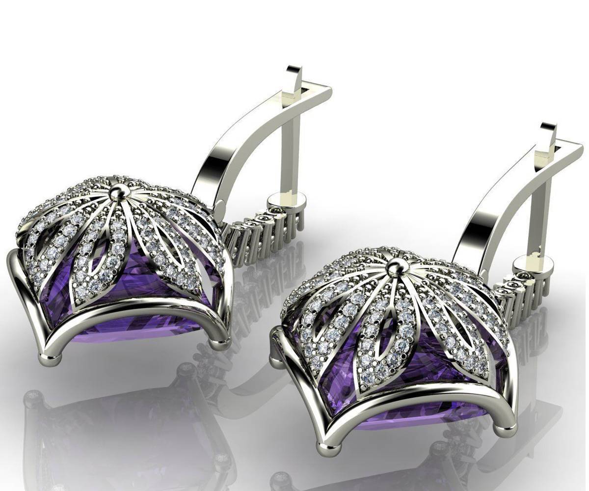Drop Earrings Amethyst Earrings Lever back Earrings Amethyst Diamond earrings Amethyst Drop Earrings bridesmaid Earrings  Gold
