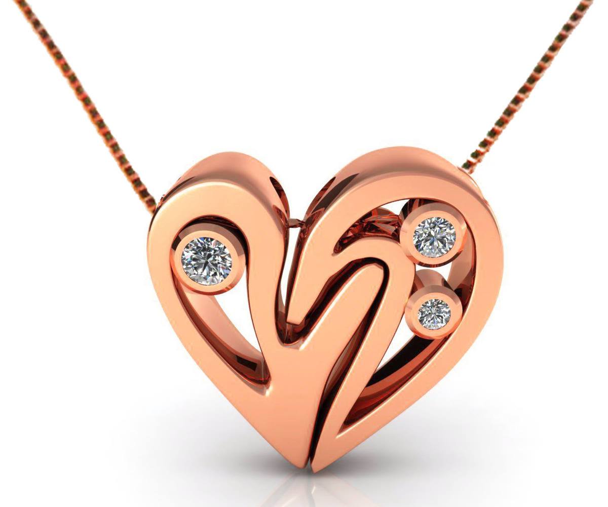 Rose Gold Diamond Heart Pendant, Heavy Pendant 14K Gold - Lianne Jewelry