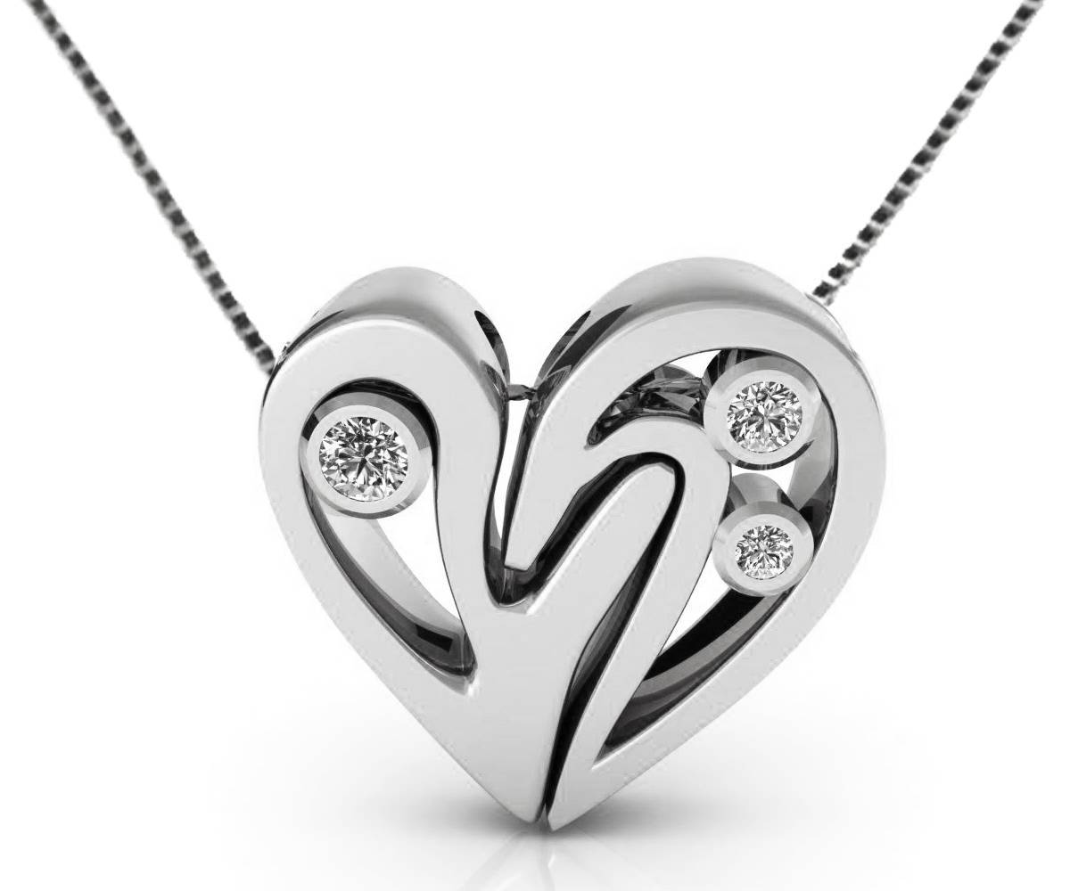 Rose Gold Diamond Heart Pendant, Heavy Pendant 14K Gold