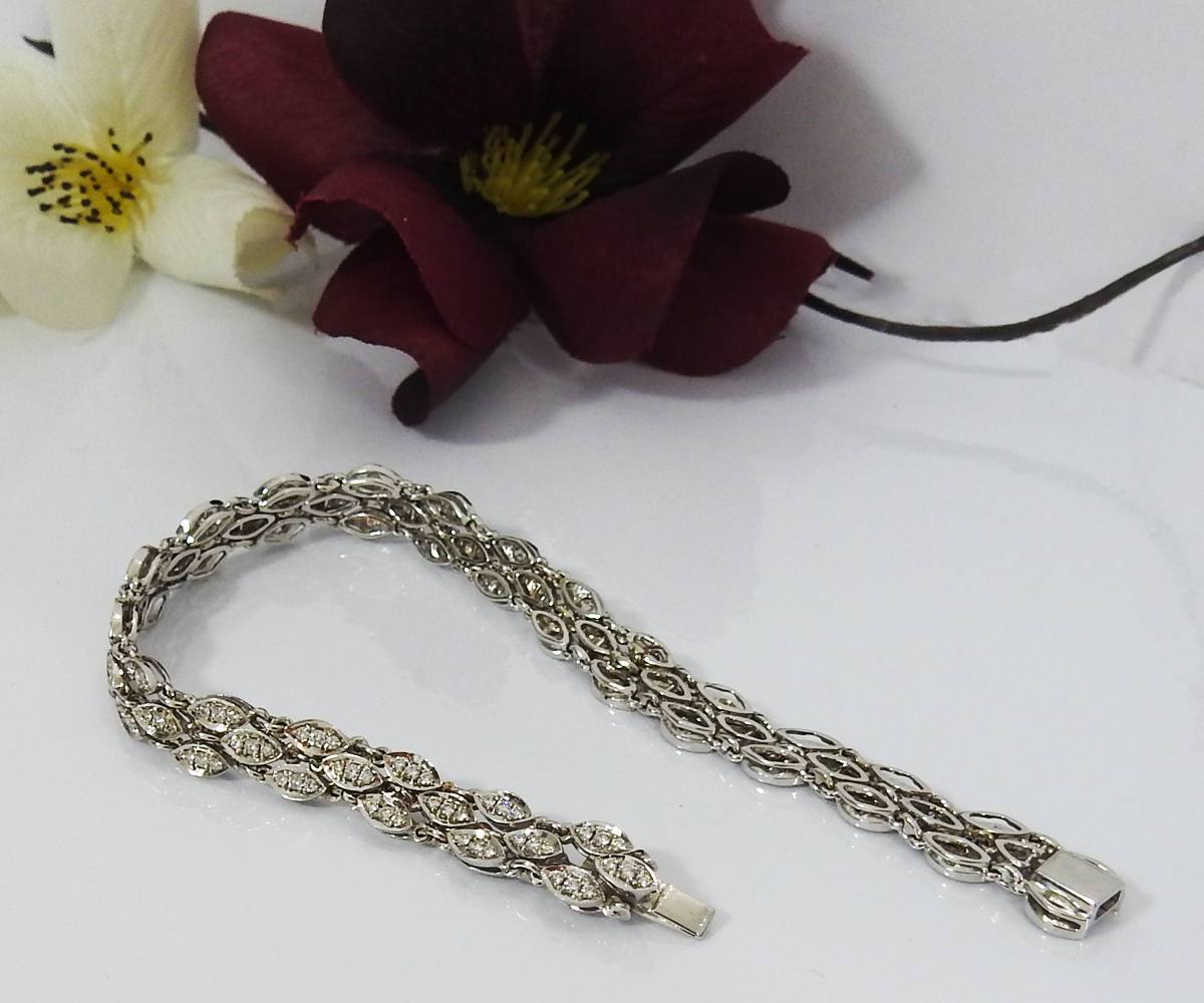 Diamond Bracelet Link Bracelet Brutalist Bracelet Edwardian Bracelet Art deco Bracelet 18K White gold  15.70 Grams