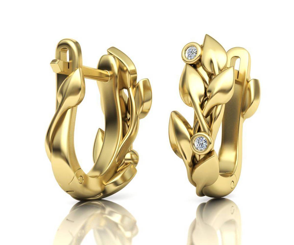 Leaf Earrings Leaf Studs Branch Earrings Yellow Gold Earrings Avant garde Earrings Leaf Stud Earrings Celtic Earrings Lever back Earrings - Lianne Jewelry