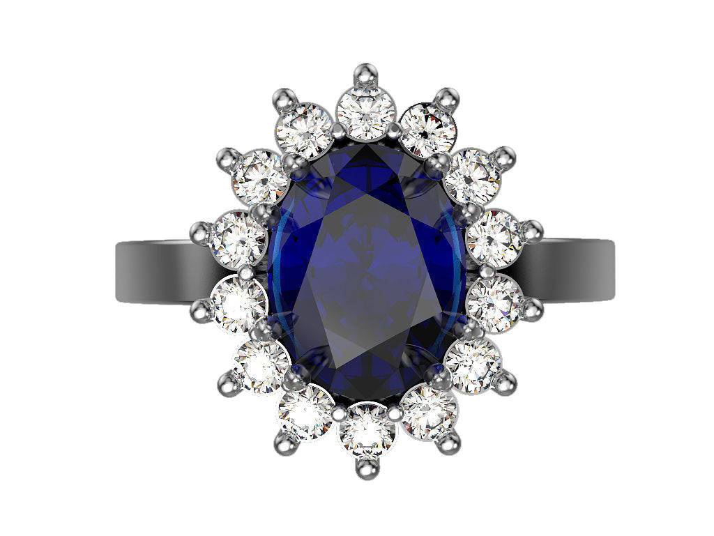 Gold Cocktail Sapphire Ring, Princess Diana Ring, Cocktail Anniversary Ring, Oval Halo Royal Ring