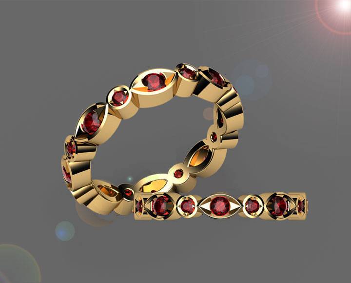 Ruby Anniversary Ring Bella Design Eternity Ring with 16 stones in 18K Yellow or White gold