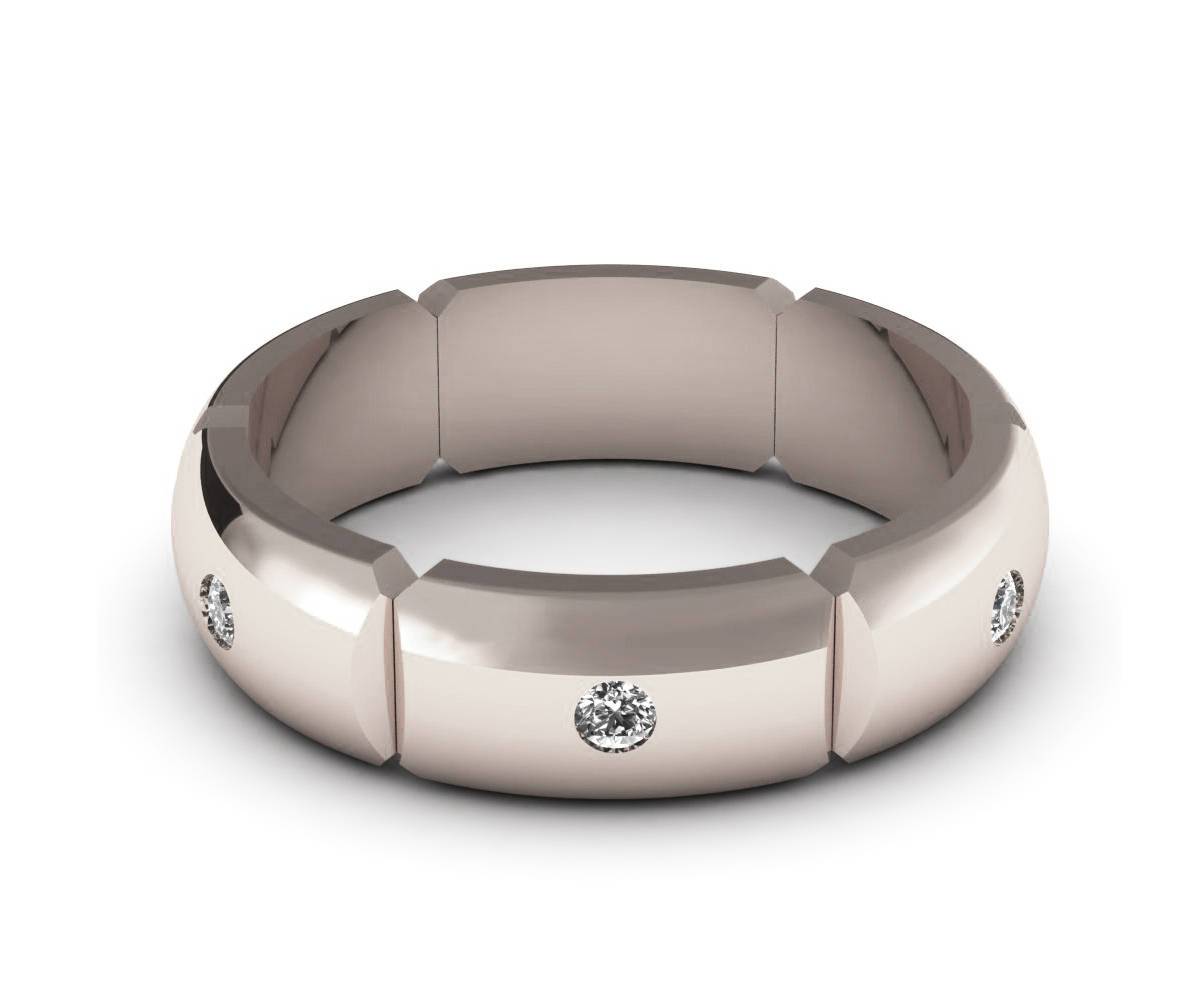 Rounded Diamond Grooms Silver band, Elegant Wedding Ring, Silver 925, Unique Mens Wedding Band, Engraved Wedding Band