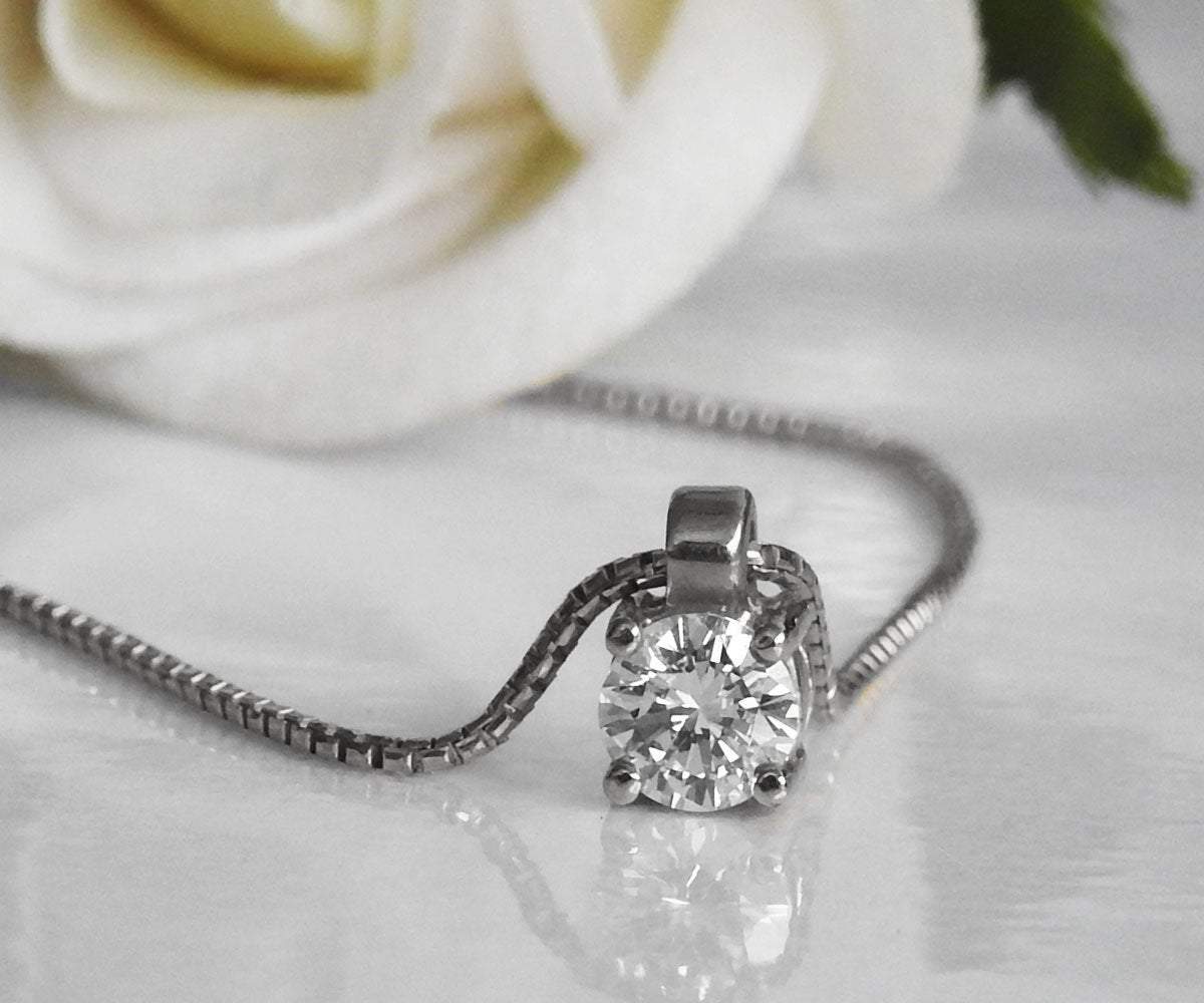 Solitaire Diamond Pendant Engagement Pendant Natural Round Diamond 4.5 mm in 14K Gold Chain Minimalist Pendant Bridesmaid Necklace - Lianne Jewelry