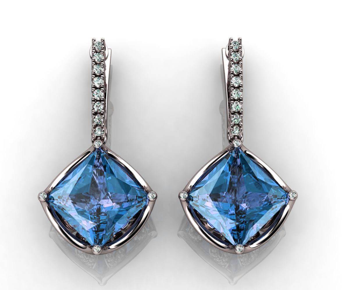 2.56 carat Diamonds and 14x14mm Huge Topaz Earrings Lever back 216 Diamonds Earrings Topaz Diamond earrings Bride Topaz Drop Earring