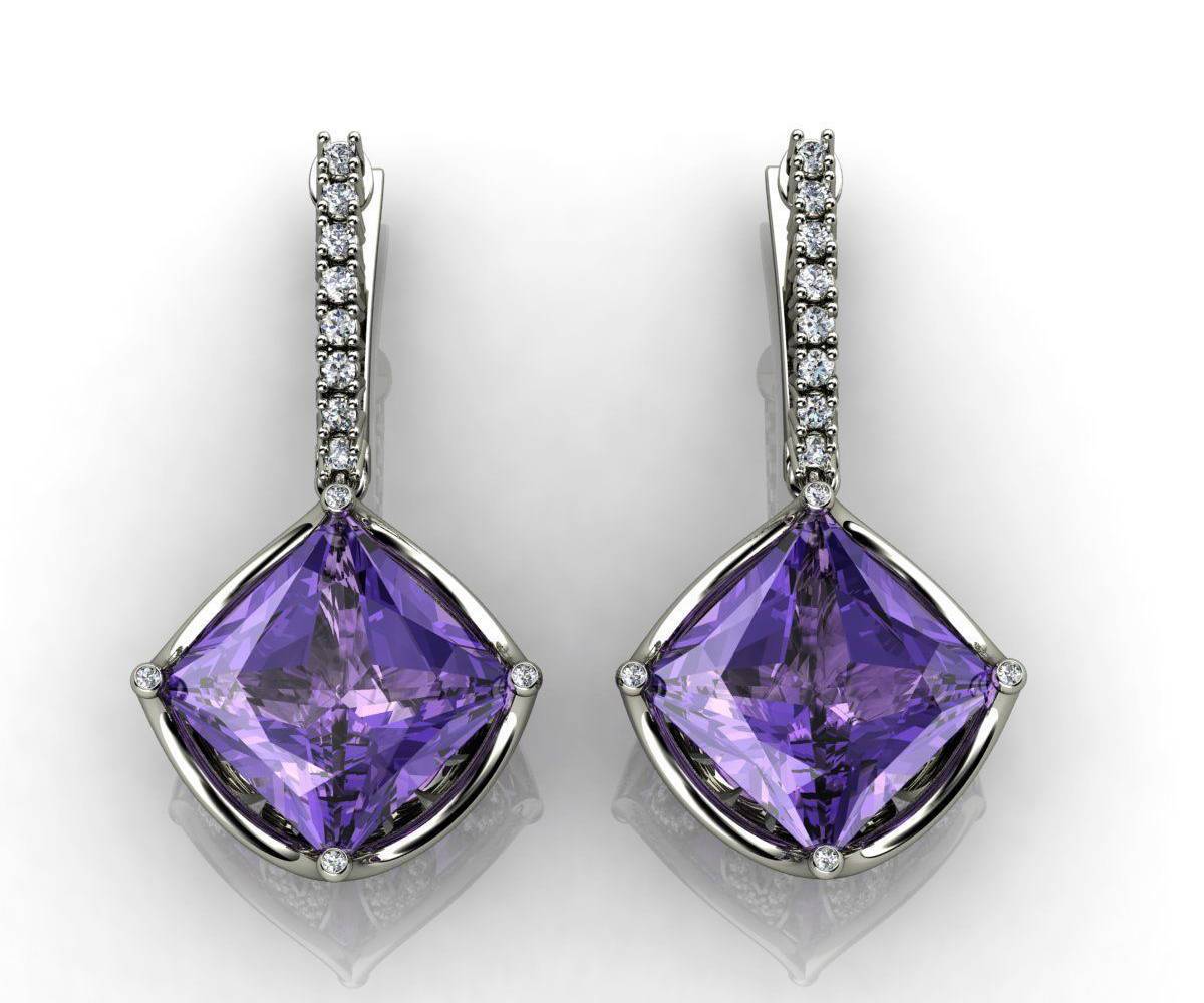 Drop Earrings Amethyst Earrings Lever back Earrings Amethyst Diamond earrings Amethyst Drop Earrings bridesmaid Earrings  Gold