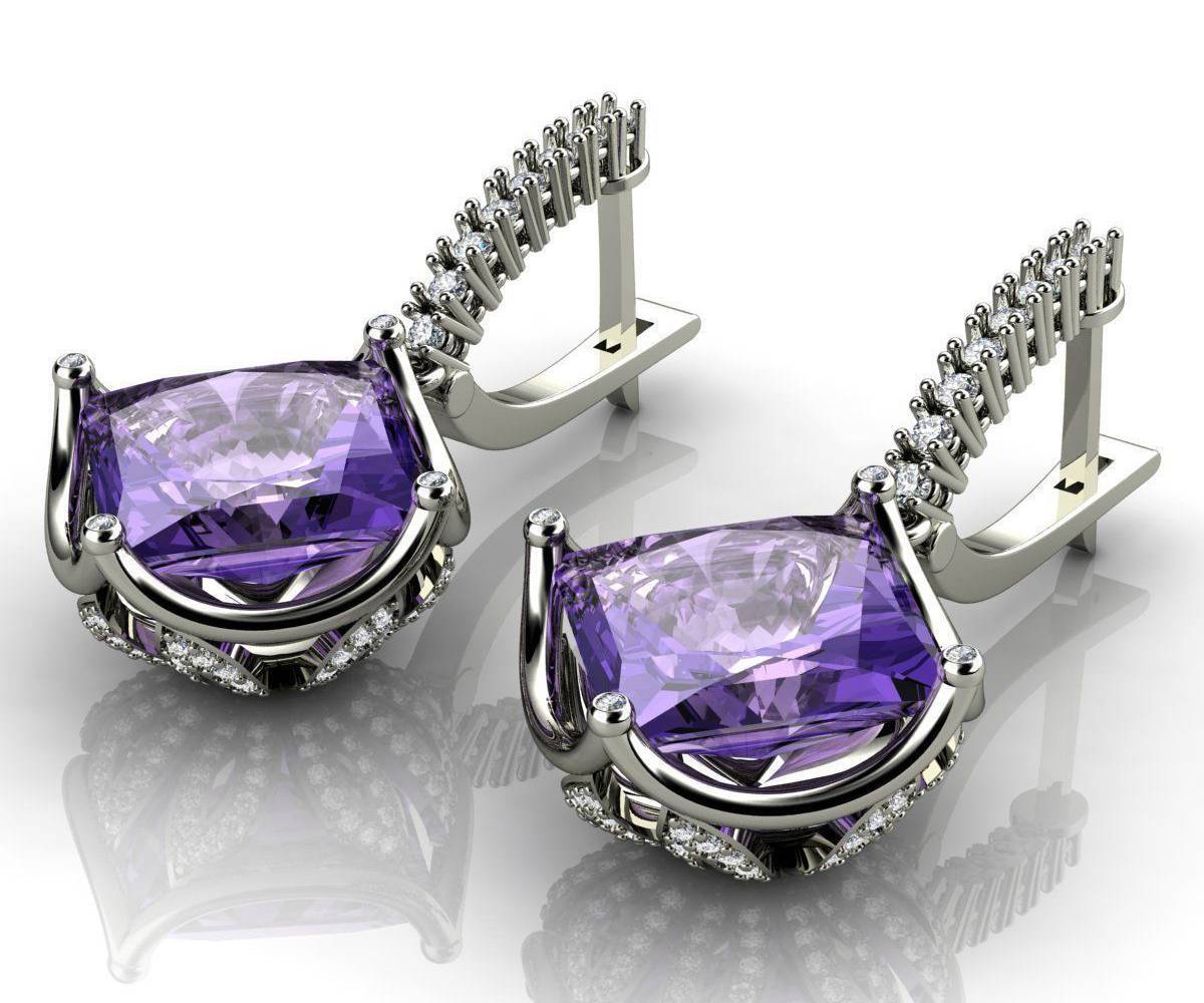 Drop Earrings Amethyst Earrings Lever back Earrings Amethyst Diamond earrings Amethyst Drop Earrings bridesmaid Earrings  Gold - Lianne Jewelry