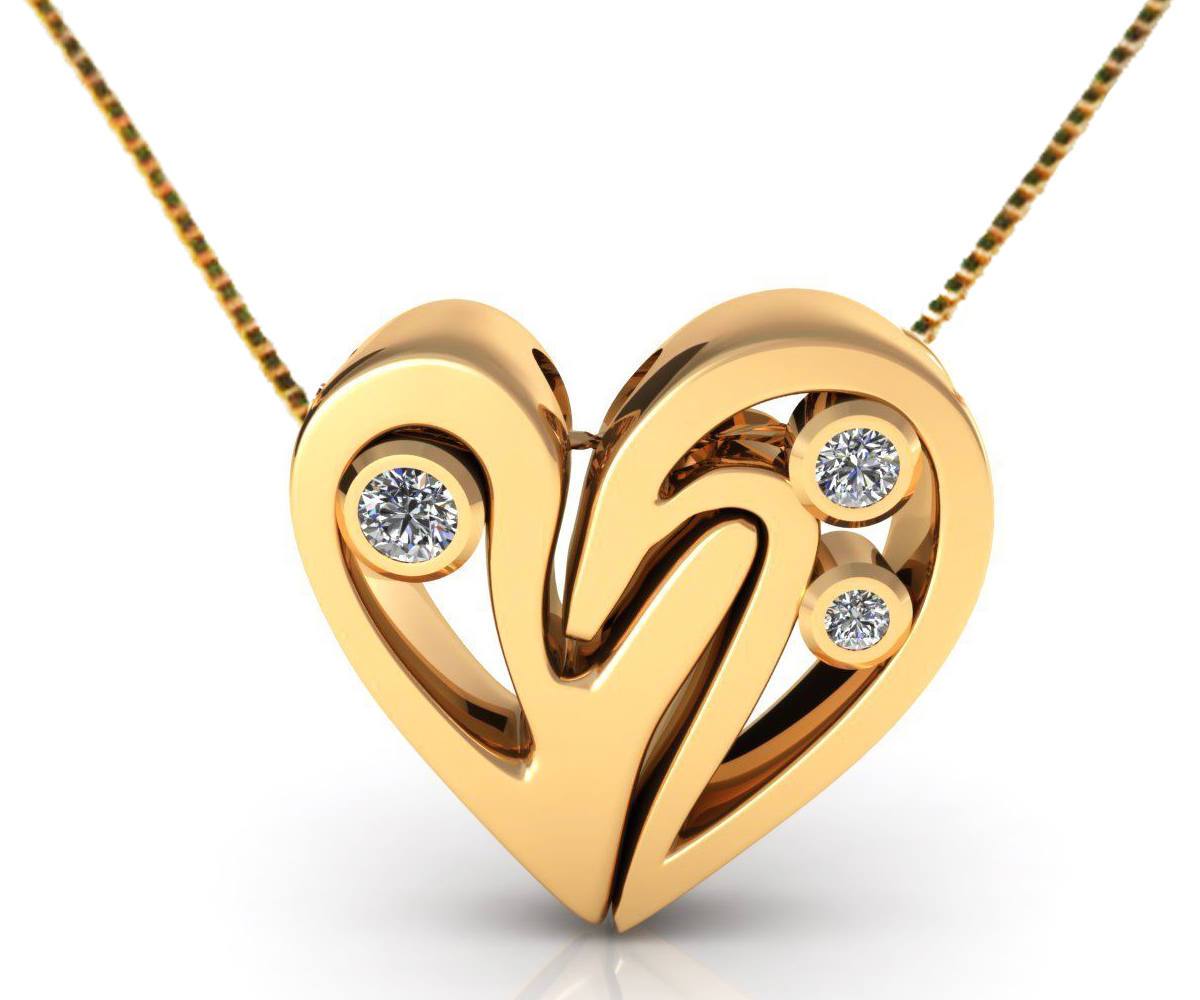 Rose Gold Diamond Heart Pendant, Heavy Pendant 14K Gold