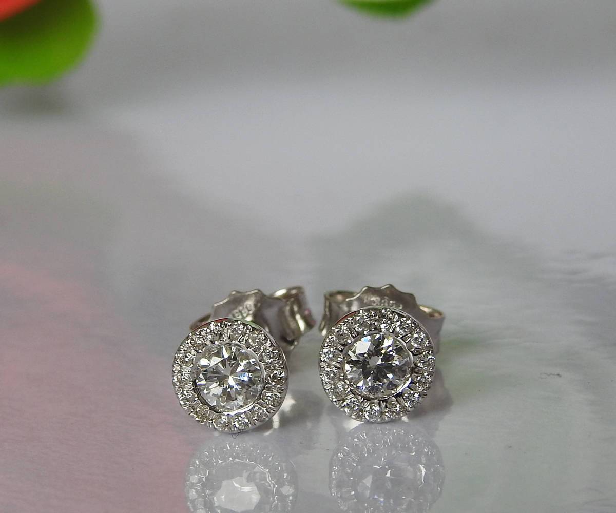 Halo Earrings Halo Studs Sun Earrings Sun Studs Diamond Earrings Stud Earrings 14K or 18K White gold Anniversary Earrings