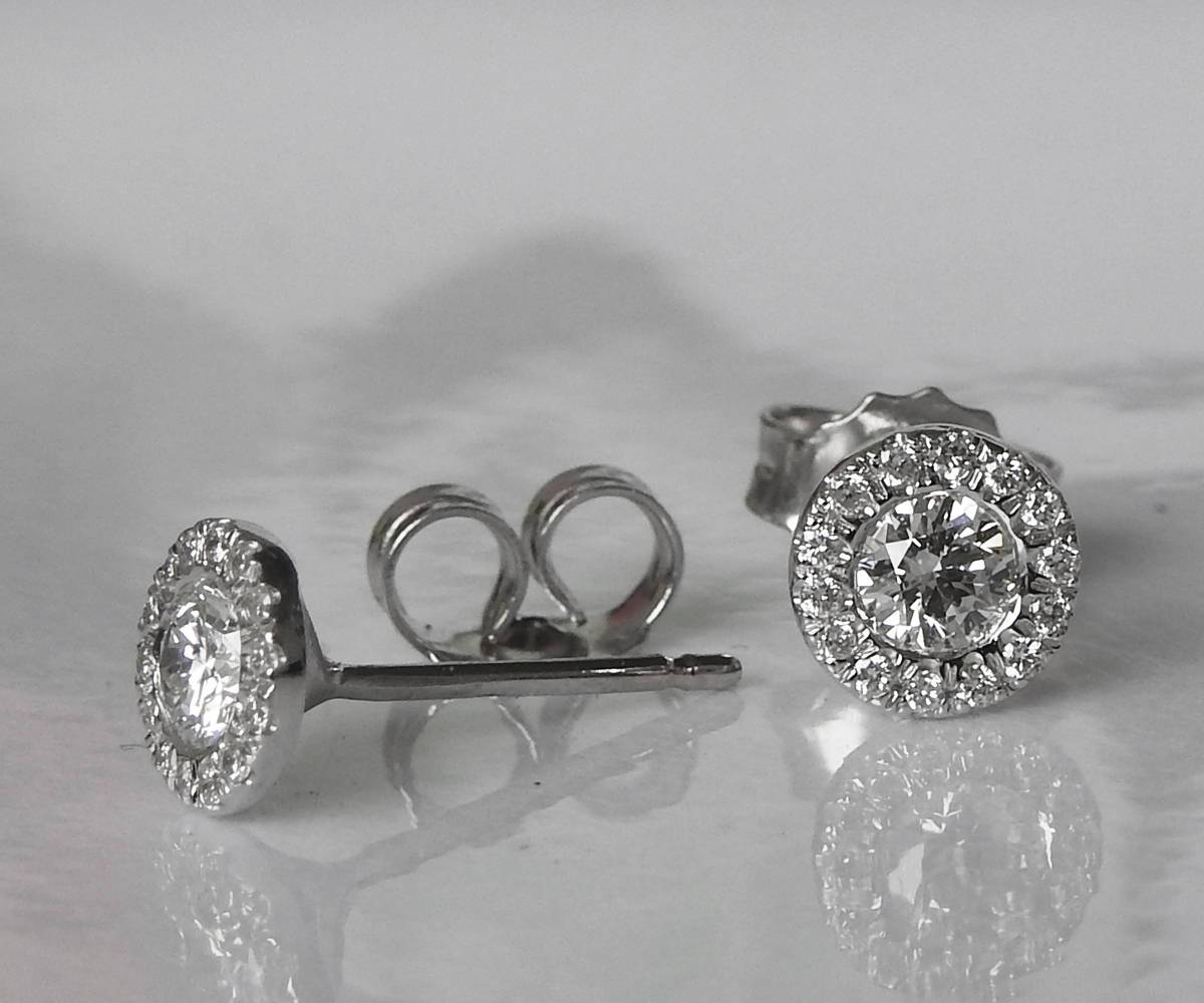 Halo Earrings Halo Studs Sun Earrings Sun Studs Diamond Earrings Stud Earrings 14K or 18K White gold Anniversary Earrings - Lianne Jewelry