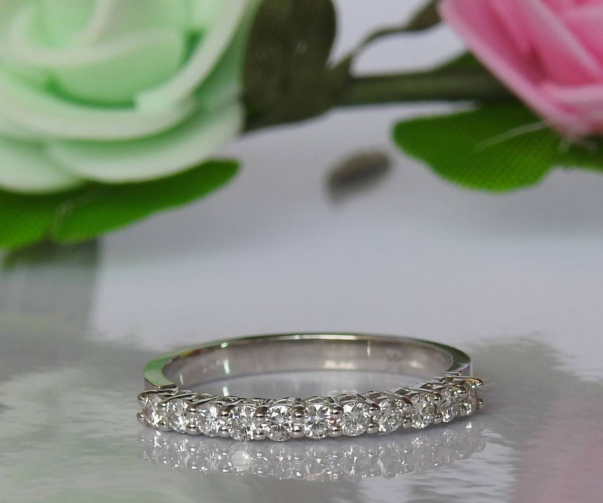 Half Eternity band  Diamond wedding band wedding band diamond band ring half eternity Stacking ring Minimalist ring 14K or 18K gold