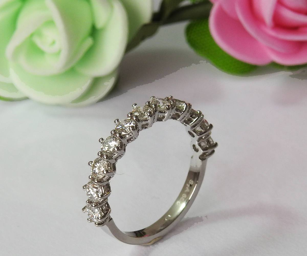 11th Anniversary Band Diamond Wedding band  for Her Half Eternity Stacking ring Minimalist ring 14K or 18K White Gold
