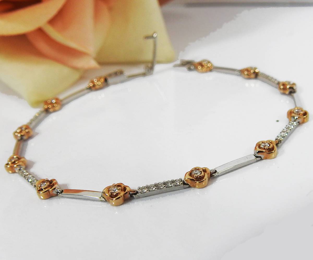Flower Diamond Bracelet Bracelet Celtic Jewelry Two tone 18K gold 17.4 cm 6.8 inches