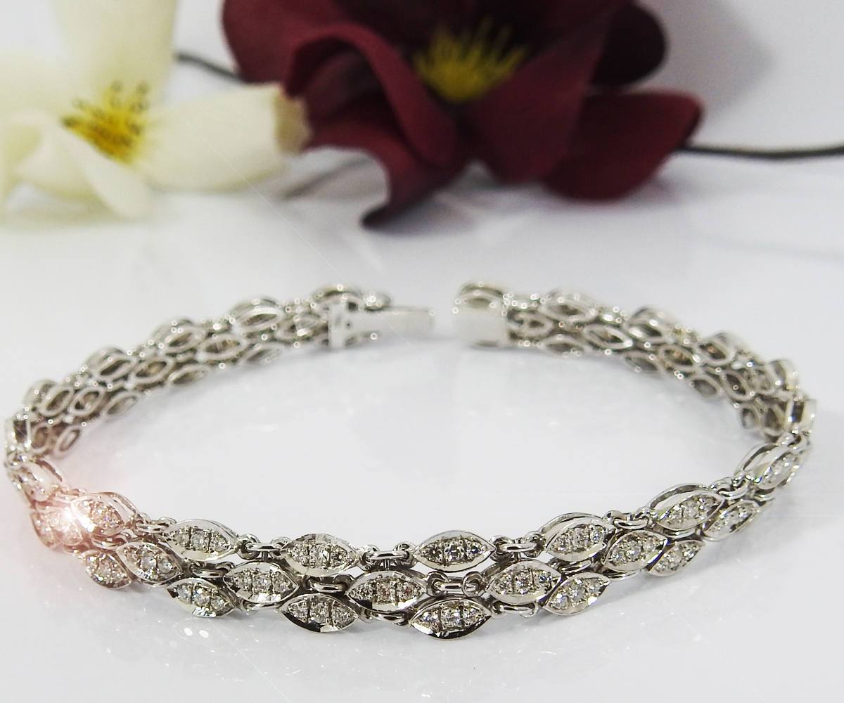 Diamond Bracelet Link Bracelet Brutalist Bracelet Edwardian Bracelet Art deco Bracelet 18K White gold  15.70 Grams