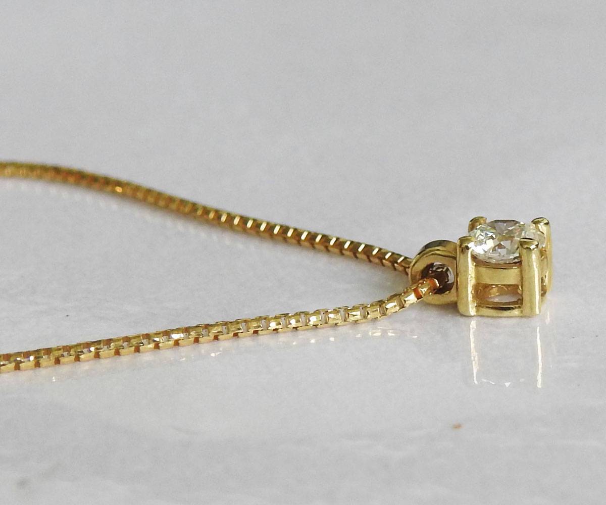 Diamond Pendant Solitaire Pendant 1/4 ct 14K Yellow gold chain included  Minimalist pendant
