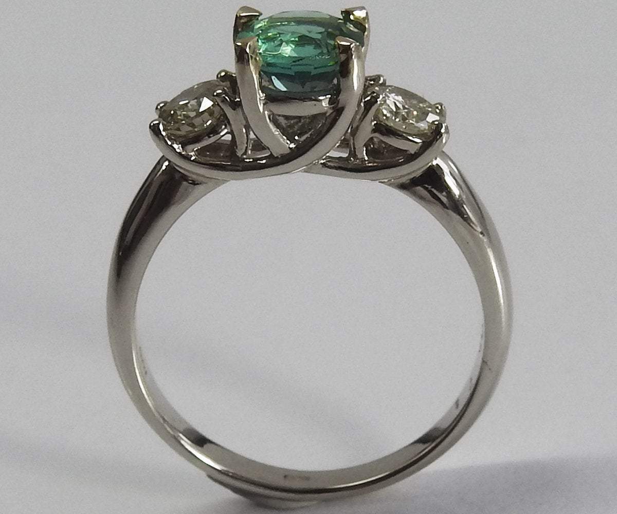 Vintage 3 stone Ring Emerald Ring Diamond Ring Gold ring Engagement Ring  Art deco Ring Promise Ring, Blueish Green