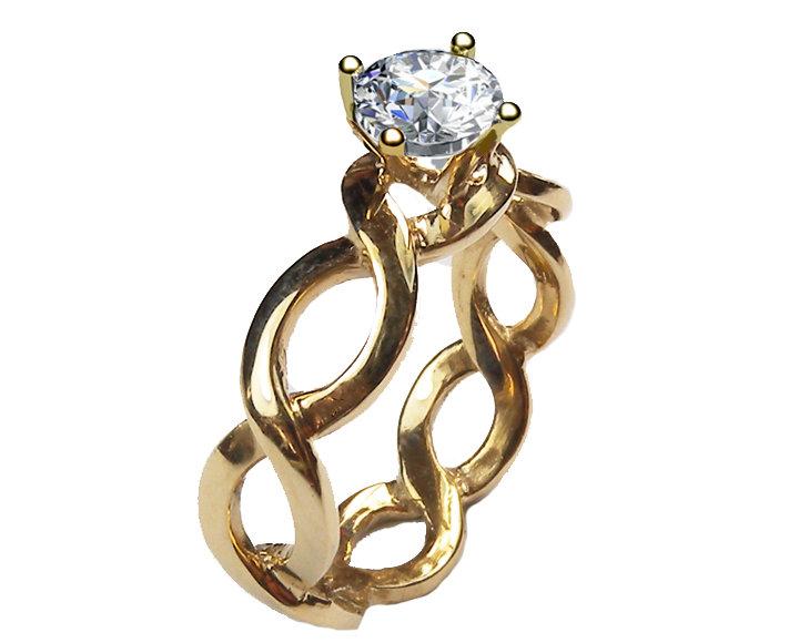 White Gold Swirl Solitaire Ring Diamond Ring Art Deco Unique Engagement Ring Contour Ring Bypass Ring Tension Ring Christmas Gift for Her